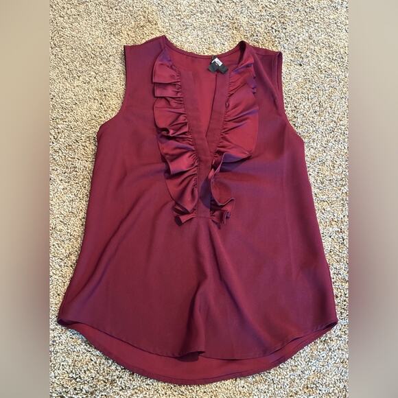 J. Crew Tops - J. Crew Burgundy Ruffled Bib Collar Blouse XXS